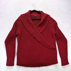 Talbots Rich Red Chunky 100% CottonCowl Neck wrap Sweater
